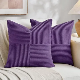 Solidchoice – Set aus 2 Kissenbezügen aus Cord, 70 x 70 cm, modernes Boho-Design - Lila