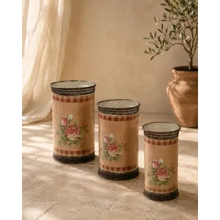 3 er Set Nostalgie Blumentopf Eimer rund Landhaus Shabby Chic Blech M3