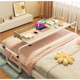 GJVBGA Nachttisch Auf Rollen Höhen-/Breitenverstellbar Geeignet Für Pflegebetten Laptoptische(Color:Holzfarbe)