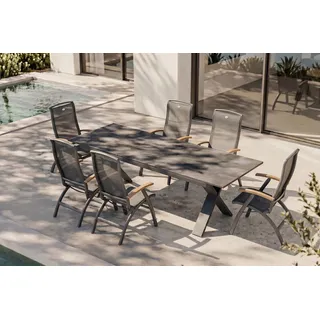 Hartman Exklusivmodell Xanadu, Da Vinci Garten-Essgruppe, 6 Personen, ausziehbarer Tisch 220–280 cm, Alu/Glaskeramik