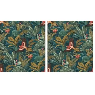 Rasch Tapete 639216 Tapete mit tropischen Vögeln und Dschungelblättern in Grün und Blau, Dschungel - 10,05m x 0,53m (Packung mit 2)