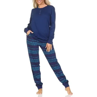 normann Pyjama Damen lang mit Bündchen Blau 36-38