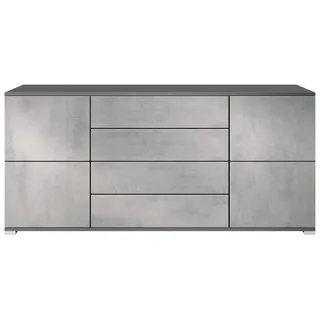 Vladon Sideboard Rova V2 (Kommode mit 4 Türen, 4 Schubladen, Made in Germany), Anthrazit matt/Beton Oxid Optik (166,5 x 75,5 x 35) grau