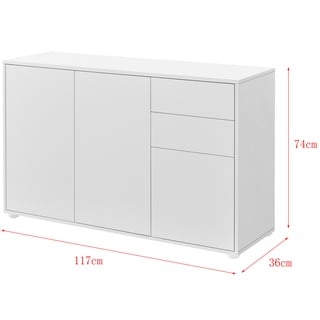 [en.casa] Sideboard Paarl 74x117x36 cm mit 2 Schubladen und 3 Türen Weiß matt