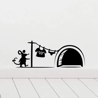 Wandsticker mit Mausloch, für Wohnzimmer, Kinderzimmer, Banksy-Stil, Wanddekoration, Wanddekoration, Wanddekoration, Wandaufkleber, Motiv: Katze, Vinyl, abnehmbar, für Kinder, Treppen, Schwarz