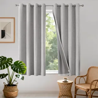 Joydeco 100% Blickdichte Vorhänge mit Ösen Gardinen Leinenoptik 2 Stück H 175 x B 140, Verdunkelungsvorhang Leinen Weiß Thermovorhang Hitzeschutz Hellgrau, für Schlafzimmer Wohnzimmer
