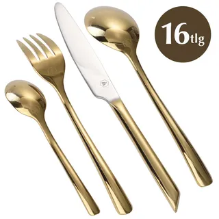 16 tlg Laguiole Besteckset 4 Personen Edelstahl gold farbig Tafelbesteck Set