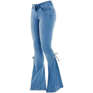 Onsoyours Damen Jeans Bootcut Jeanshose Mit Hohem Bund Casual Lange Mode Hose Weite Schlaghosen Retro Stil Denim Hose H Dunkelblau M - M