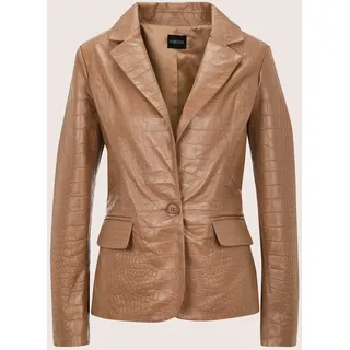 Jeansjacke MADELEINE "Lederblazer Lammnappa-Blazer mit Kroko-Prägung", Damen, Gr. 40, braun (nougat, braun), Obermaterial: 100% Lammnappaleder LANA., Modern, normal, Jacken Jeansjacke, geprägtes Leder
