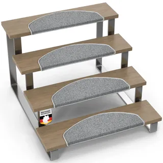Floordirekt Treppenstufen Matten - London Pro Grau - 1 Stück Stufenmatten Treppenteppich halbrund 25x65 cm