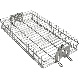 Onlyfire Flacher Edelstahl Grillkorb für 12mm & 10mm Sechseck, Universal | Flach Grill Korb für 10mm & 8mm Vierkeck DrehSpieß Stangen, Flach-Grillkorb für Grillspieß