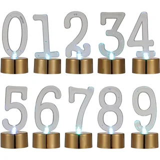 Garneck 10 Stück LED Nummer Kerzenlicht Teelichter 0-9 Batteriebetriebene Kerze Lampe Flammlose Nachtlichter Weihnachtsdeko Lichter für Geburtstag Hochzeit Party Deko Gold