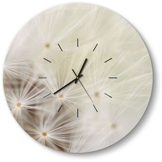 DEQORI Wanduhr 'Pusteblume ganz nah' (Glas Glasuhr modern Wand Uhr Design Küchenuhr) grün|weiß 50 cm x 50 cm