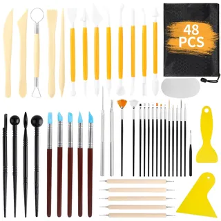 DEPAR 48 Stück Töpferwerkzeug Set,Modellier-Werkzeug Set für töpferwerkzeug Kinder Profi,Modelierwerkzeugset Ton mit Aufbewahrungstasche,Sculpting Werkzeug für Profis und Schnitzwerkzeug AnfäNger