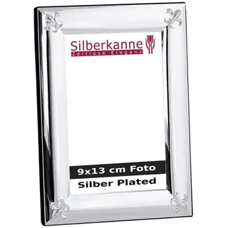 SILBERKANNE Bilderrahmen Fleur-de-Lis 9x13 cm Französische Lilie Versilbert Premium Silver Plated Anlaufgeschützt Edel mit Samtrücken Schwarz