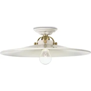 Deckenlampe Metall Keramik E27 Ø 42 cm in Weiß Messing matt rund Vintage Design Keramiklampe - Bunt