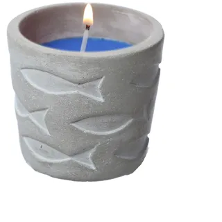 MARELIDA Duftkerze Citronella maritimer Betontopf mit Fischmuster Outdoorkerze