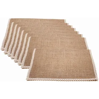 FiveRen Tischset aus Jute, handgefertigt, Leiter-Spitzenoptik, 40 x 30 cm, 8 Stück