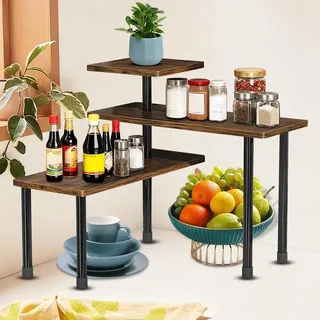 Organizer für Küche Arbeitsplatten, Verstellbar Eckregal Schreibtisch Organizer Küchenregal mit 3 Etagen, Kaffeebarständer Gewürzregal Stehend Küchenorganizer Regal für Esszimmer Küchen Badezimmer