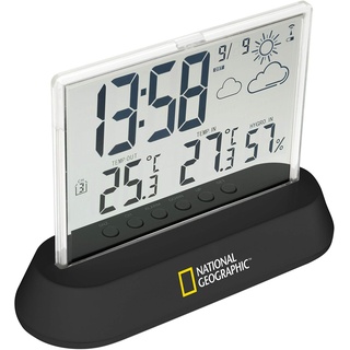 National Geographic 9070300 Wetterstation Funk mit Außensensor in transparentem Design mit Anzeige für Temperatur und Luftfeuchtigkeit und Wettertrendanzeige