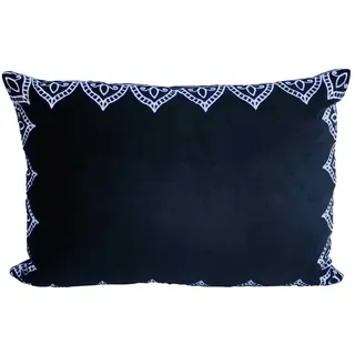 Casa Moro Marokkanisches Samtkissen Luka Schwarz 45x30 cm mit Füllung | orientalisches Deko-Kissen Zierkissen Bestickt für Deine Couch Sofa Lieblings-Sessel