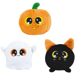 Jemini Halloween-Set, mit 3 Plüschtieren, Ton oder Licht, -9 cm: Kürbis, Fantom oder Katze