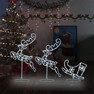 Tidyard Weihnachtsdekoration Acryl Rentiere & Schlitten Weihnachtsdeko Weihnachtsbeleuchtung Rentier-Beleuchtet für Innen- und Außen Gartenleucht-Deko Weihnachtsfigur Weihnachts Dekoration 260x21x87cm