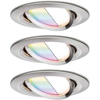 Paulmann SmartHome Zigbee LED Einbauleuchte Nova Plus Eisen gebürstet, RGBW, rund, schwenkbar, 3er Set