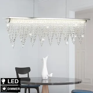 LED Hänge Decken Lampe Glas Kristall Ess Zimmer Edelstahl Pendel Luster Leuchte
