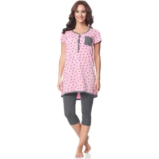 Be Mammy Umstandspyjama Damen Kurzarm Pyjama mit Stillfunktion BE20-177 grau|rosa S
