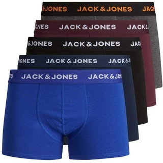 Herren Jack & Jones Set 5er Pack Trunks Boxershorts Stretch Unterhose Basic Jersey Unterwäsche, Farben:Schwarz-Navy-Grau, Größe:M