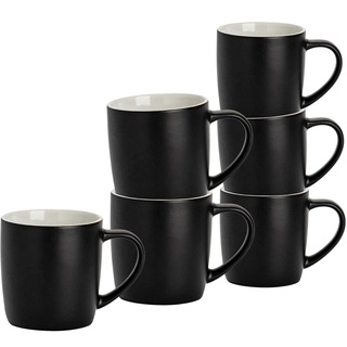 Argon Tableware 6 Stück Matt Tee und Kaffeetasse Set - Modern Style Porzellan Cappuccino Latte Becher - Schwarz - 350ml