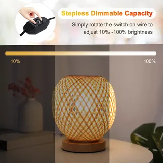 Nachttischlampe Aus Geflochtenem Rattan, Nordisches Vintage-design, Warmes Licht (3000 K), 15 X 15 X 20 Cm, Gemütliche, Bohemische Atmosphäre