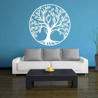 INDIGOS UG - Wandtattoo Wohnzimmer - Wandaufkleber Baum des Lebens - 0 - Lebensbaum Weltenbaum - 60x60 cm - Weiss - Aufkleber Kinderzimmer Schlafzimmer Küche Badezimmer Büro Dekoration