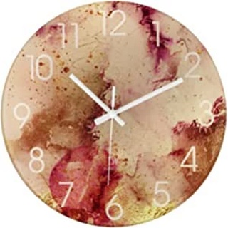LW Collection Wanduhr Glas Marmor Vince Sandfarben 30cm - kleine Uhr - leise Wanduhr - Küchenuhr leises Uhrwerk - Marmoruhr