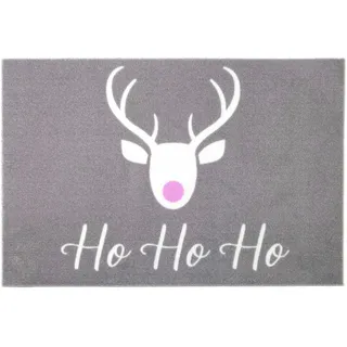 Fußmatte "VELVET - HOHOHO, Made in Belgium", grau, B:60cm H:5mm L:40cm, Polyamid, PRIMAFLOR-IDEEN IN TEXTIL, Teppiche, Fußmatte, Schmutzfangmatte, Weihnachten, mit Spruch, waschbar, rutschhemmend