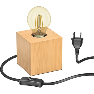 ledscom.de Tischlampe HITO, Holz massiv, eckig, inkl. E27 Lampe 471lm Gold Retro extra-warmweiß