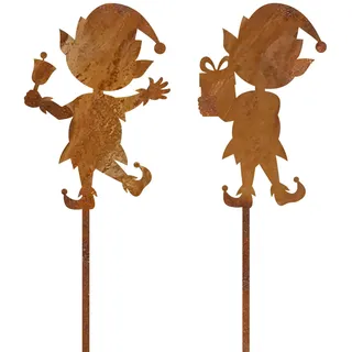 Wichtel Figuren, Rost Gartenstecker Weihnachten 2 Stück – Edelrost Weihnachtsdeko Outdoor Mit Weihnachtswichtel & Tannenbaum, Wetterfest Metall Garten Deko Für Winter & Herbst