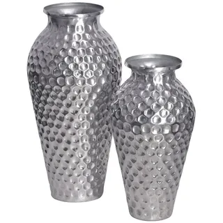 FINEBUY Bodenvase FB65099 (2er Set Aluminium Silber Amphore Blumenvase Modern), Dekovase 2-teilig für Blumen Alu Tischvase Metall silberfarben