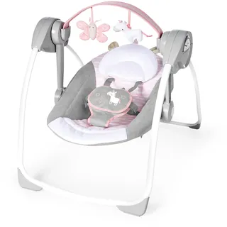 Ingenuity, tragbare Babyschaukel & Babywippe, Flora the Unicorn - 6 Schaukelgeschwindigkeiten, 3 Zeitschaltuhreinstellungen, 12 beruhigende Melodien, Neugeborene 0-9 Monate, 9 kg Max, Rosa