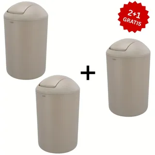 baliv Kosmetikeimer 3 für 2 6 l Taupe Schwingdeckel Bad WC Mülleimer