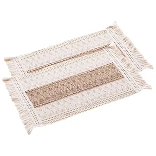 Bohemian Gewebte Tischsets aus Baumwolle und Leinen mit Quasten,Abwaschbar Platzsets Platzdeckchen Tisch-Set Tischdekoration für Hause Küche Restaurant Hotel Rustikale Boho Hochzeit Deko,2 Stück Beige
