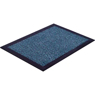 Teppich GRUND "Herringbone" Teppiche Gr. B/L: 75 cm x 120 cm, 8 mm, 1 St., blau (türkis, blau) Esszimmerteppiche In- und Outdoor geeignet, mit Bordüre