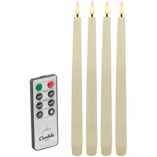 Candela Lights LED Echtwachs Stabkerze 4er Set Winter cream H:26,5xØ2,2cm mit Timerfunktion & Fernbedienung Dinnerkerzen dimmbar Tafelkerzen Spiralkerzen