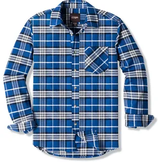 CQR Herren Langarm Flanell bequemes Button-up Baumwollhemd, Hof001 1pack - Blue & White, S - S