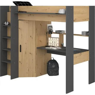 HOCHBETT mit Schreibtisch und Kleiderschrank Bett 90 x 200 cm