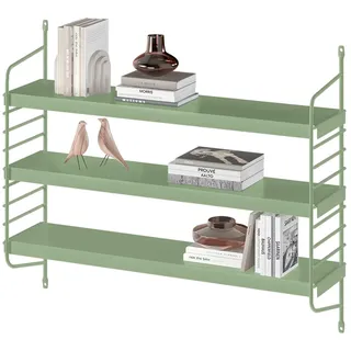 skølm Mimir Wandregal Metall – Schweberegal Grün - Hängeregal mit 3 verstellbaren Regalböden – Modulares String Regal – Metallregal schmal für Wohnzimmer/Küche/Badezimmer – Modernes Küchenregal
