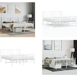 vidaXL Bettgestell mit Kopf und Fußteil Metall Weiß 120x200 cm - Bettgestell - Bettgestelle - Bettrahmen - Bett - Weiß