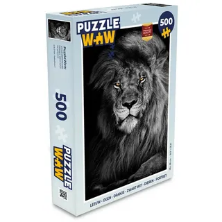 MuchoWow Puzzle Löwe - Augen - Orange - Schwarz und weiß - Tiere - Porträt, 500 Puzzleteile, Foto-Puzzle, Bilderrätsel, Puzzlespiele, Spielzeug 34 cm x 48 cm x 2 cm | Hochformat