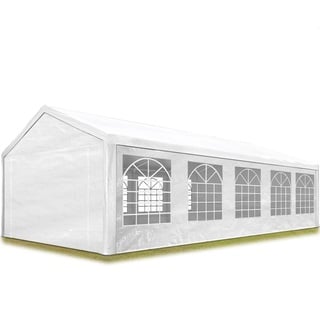 Partyzelt Pavillon 4x10 m in weiß PE Plane 350 N Wasserdicht UV Schutz Festzelt Gartenzelt